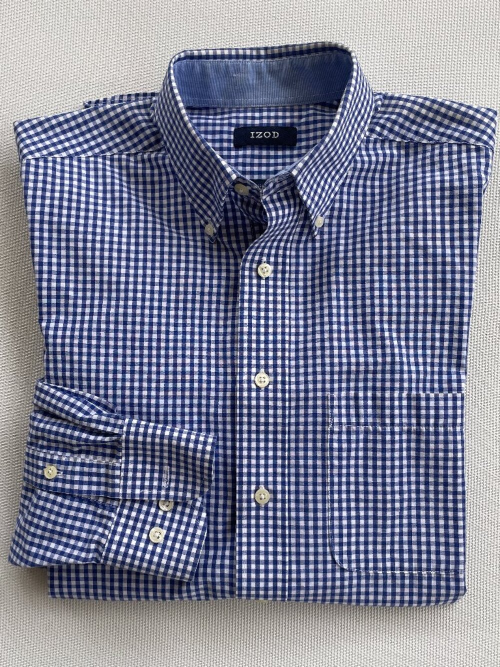 IZOD Classic Fit Wrinkle Free Navy Check Button-Down Shirt 15x32/33 Med